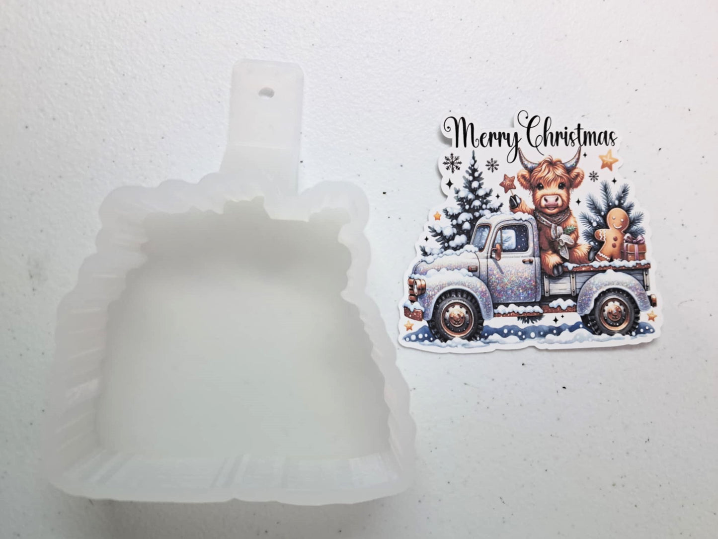Merry Christmas Highland Cow on Vintage Truck Cardstock Silicone Mold, Aroma Bead Molds