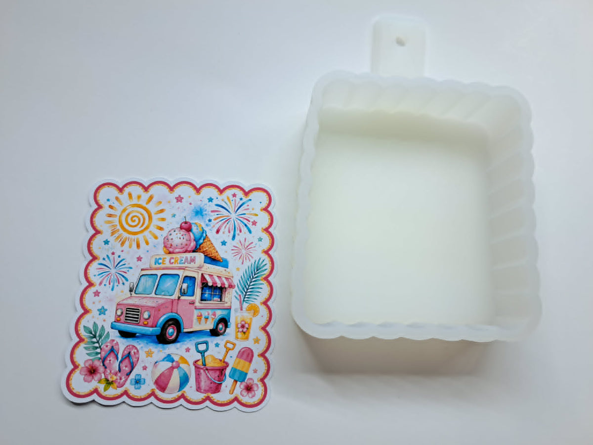 Summer Beach Pink Ice Cream Truck Cardstock Silicone Mold, Aroma Bead Molds, Premium Cardstock Images