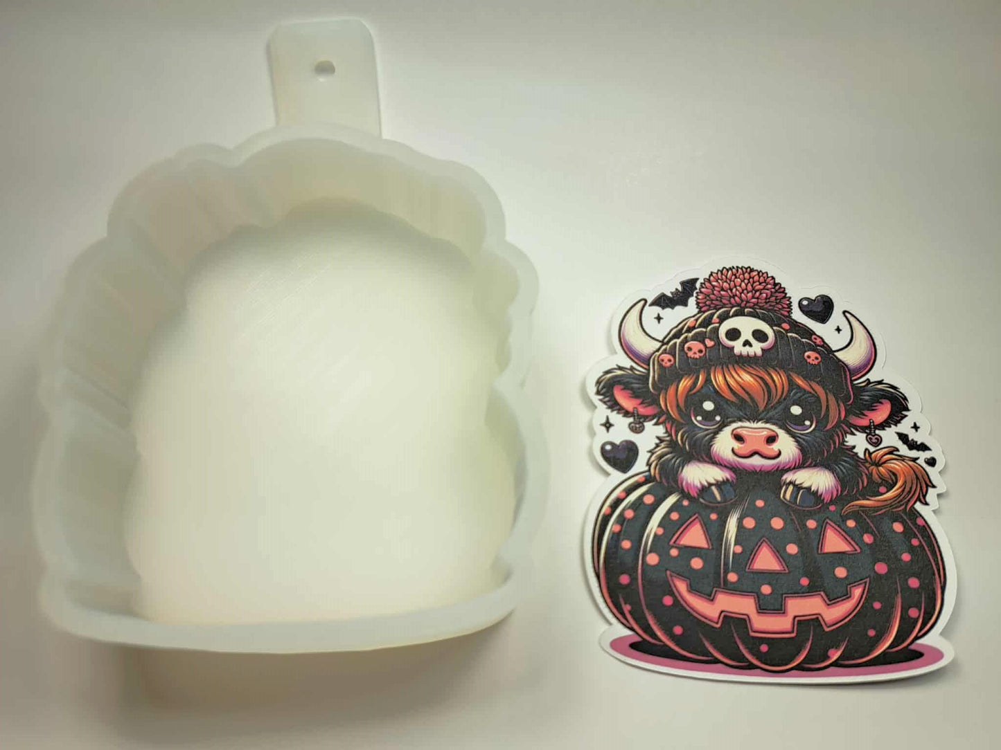 Pink & Black Halloween Highland Cow Cardstock Silicone Mold, Aroma Bead Molds, Premium Cardstock Images