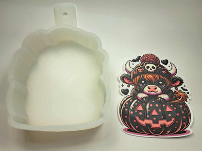 Pink & Black Halloween Highland Cow Cardstock Silicone Mold, Aroma Bead Molds, Premium Cardstock Images
