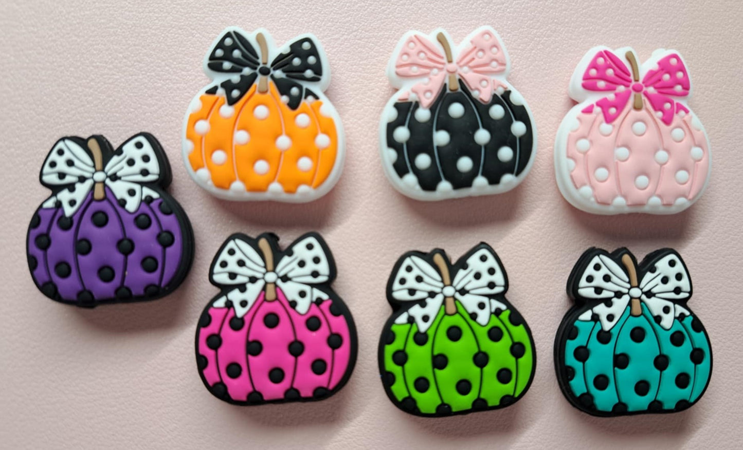 Pumpkin with Coquette Bow and Polka Dots Silicone Focal Bead