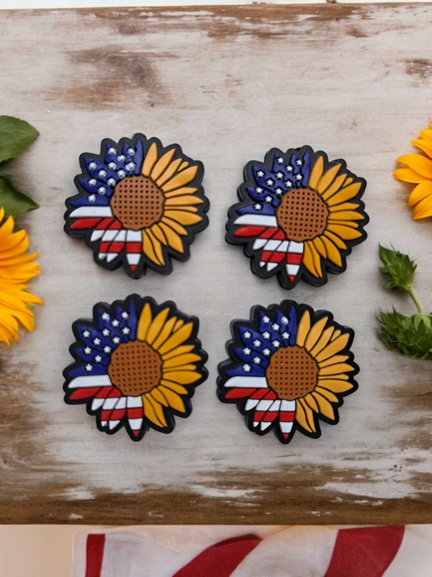 Sunflower with American Flag Silicone Focal Bead - 0901