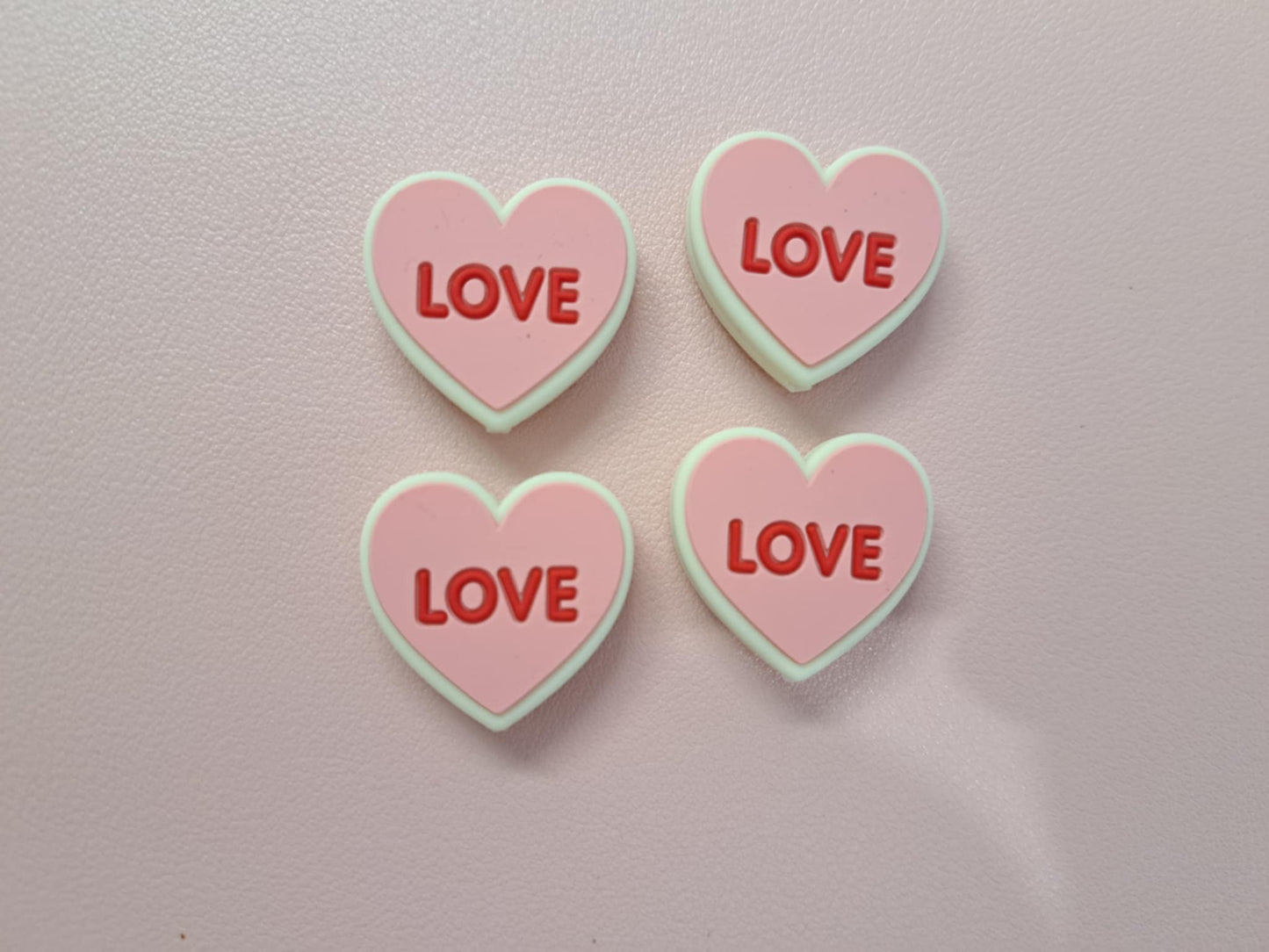 Pink Heart with Love in Red Silicone Focal Bead