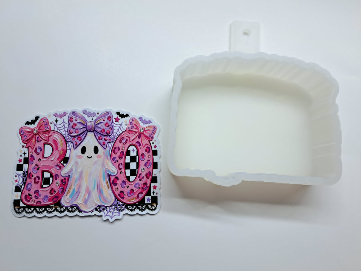 Boo Purple Bow Ghost Cardstock Silicone Mold, Aroma Bead Molds, Premium Cardstock Images