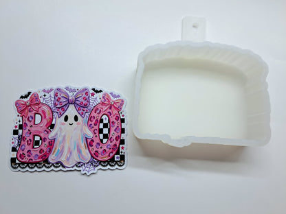 Boo Purple Bow Ghost Cardstock Silicone Mold, Aroma Bead Molds, Premium Cardstock Images