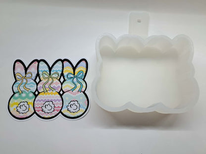 Bunny Trio Backside Cardstock Silicone Mold, Aroma Bead Molds, Premium Cardstock Images