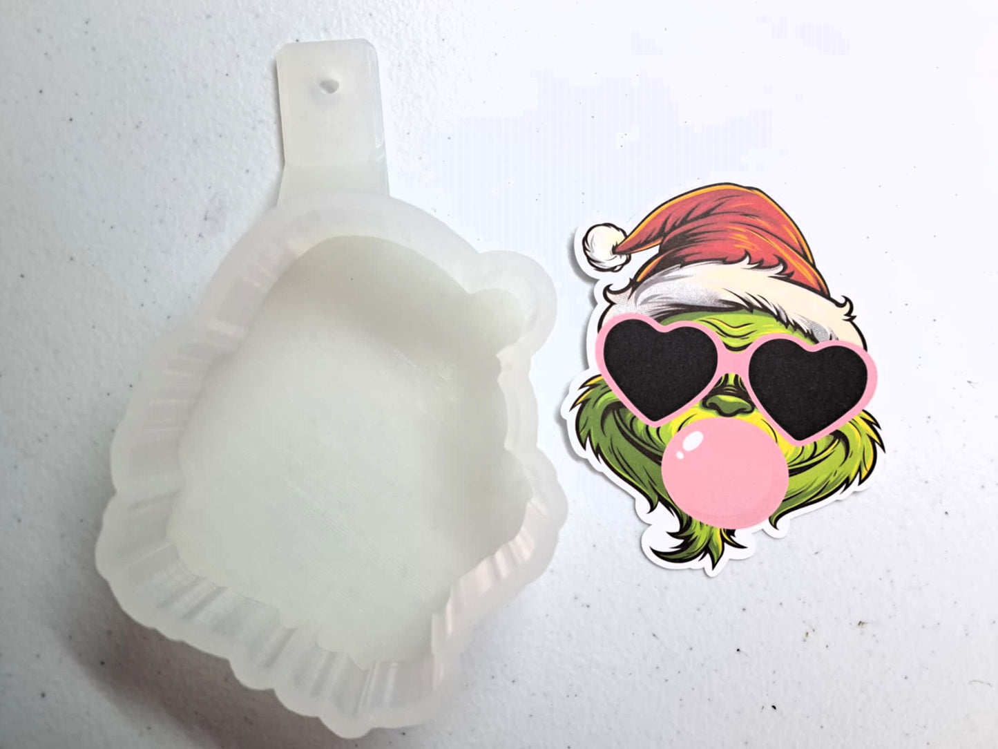Bubblegum Grinch With Heart Sunglasses Cardstock Silicone Mold, Aroma Bead Molds, Car Freshies, Premium Cardstock Images