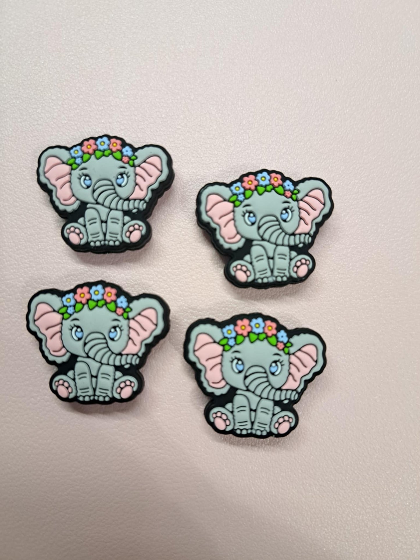 Gray Elephant Sitting Full Body with Flower Crown Silicone Focal Bead