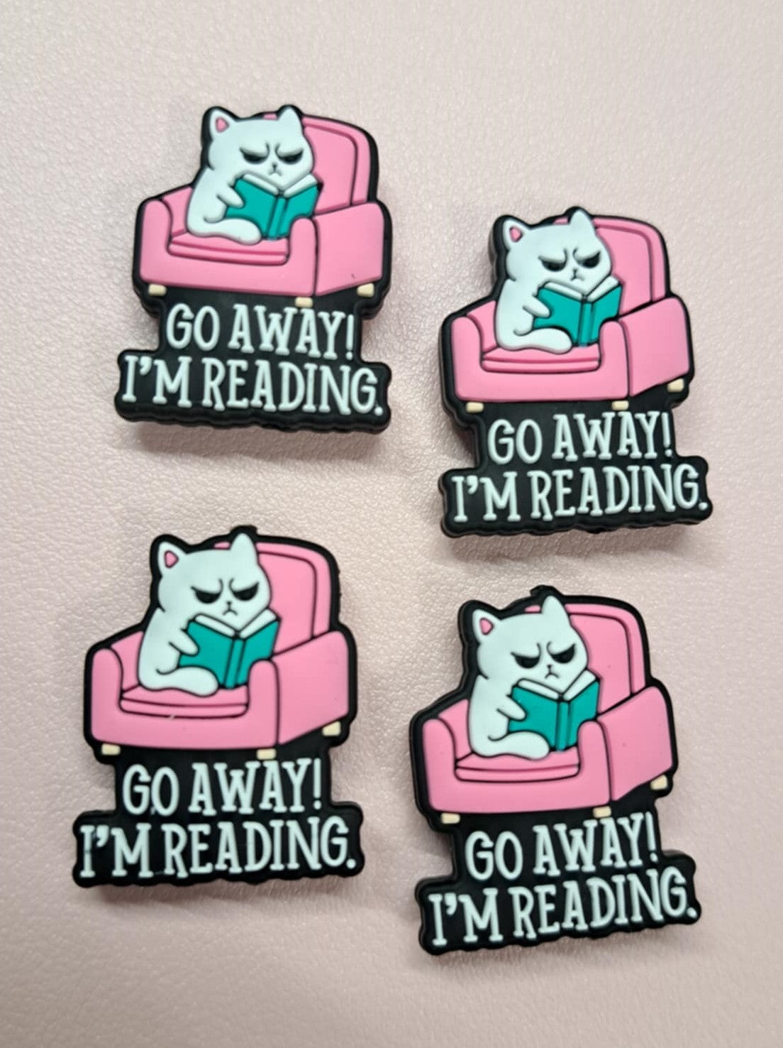 Go Away! I'm Reading (Pink Chair with Cat) Silicone Focal Bead