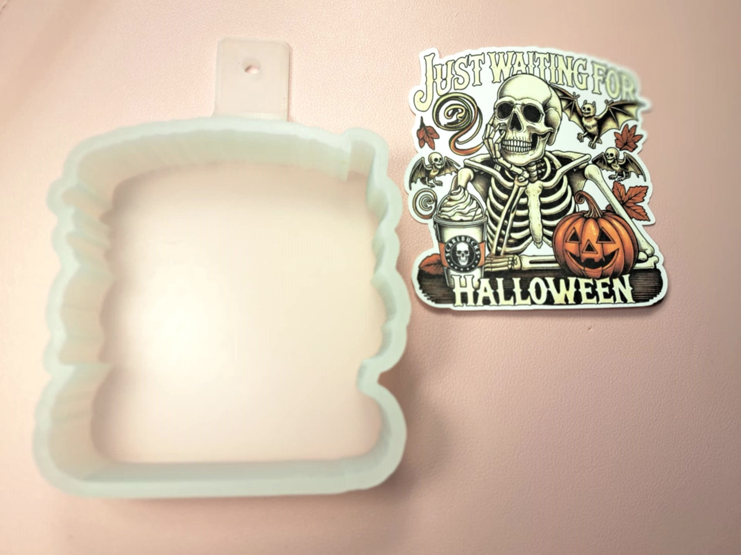 Just Waiting For Halloween Skellie with Drink Cardstock Silicone Mold, Aroma Bead Molds, Premium Cardstock Images