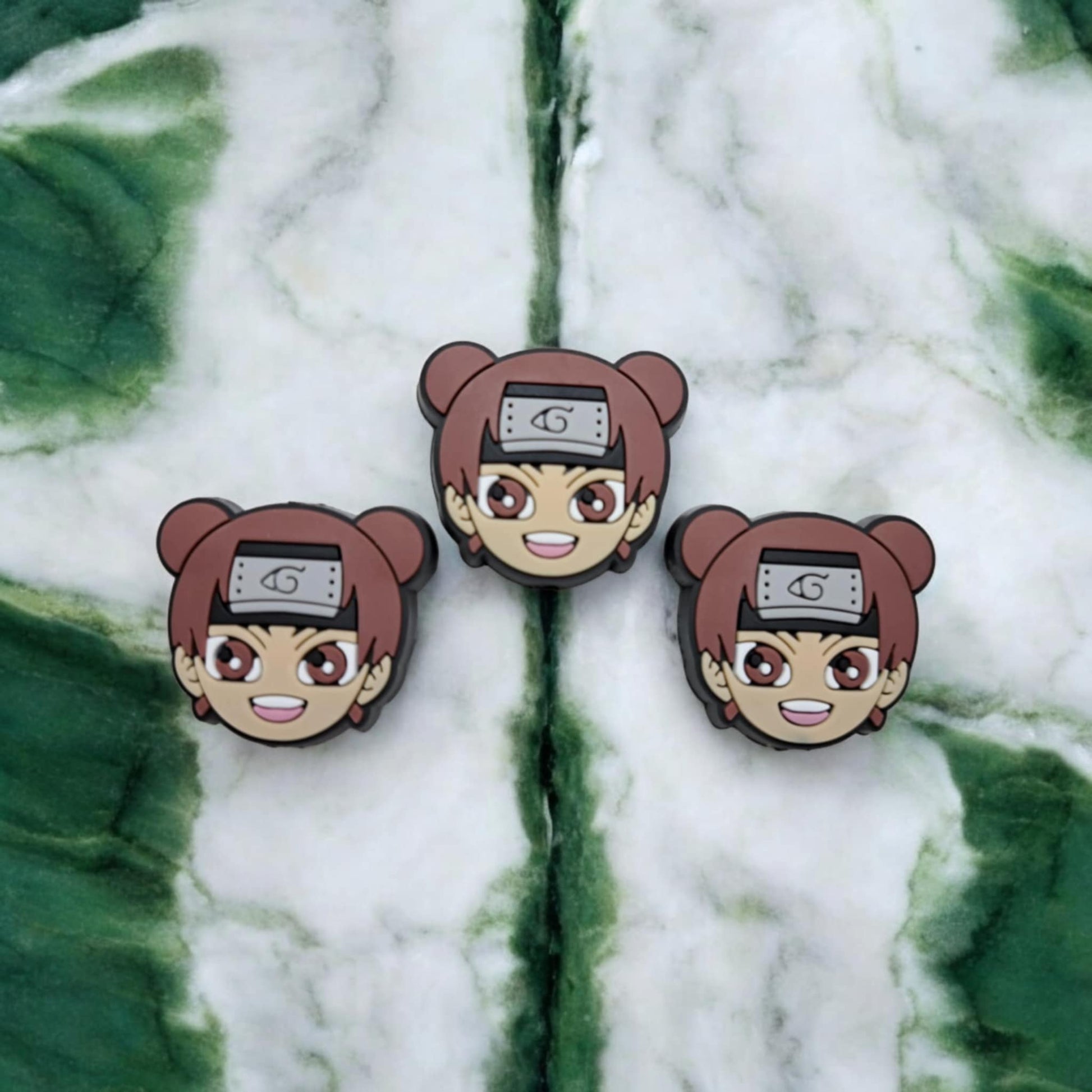 tenten face Tenten Face with Brown Hair/Buns & Headband: Naruto Anime Silicone Focal Bead