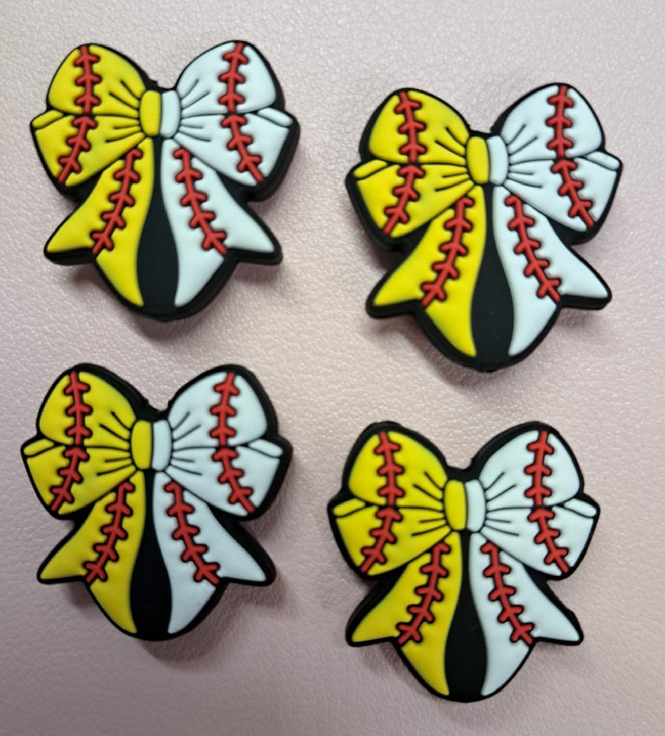 Coquette Bow with 1/2 Baseball & 1/2 Softball Silicone Focal Bead