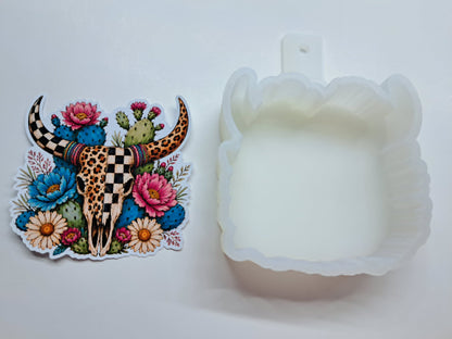 Western Boho Bull Skull and Cactus Cardstock Silicone Mold, Aroma Bead Molds, Car Freshies, Premium Cardstock Images
