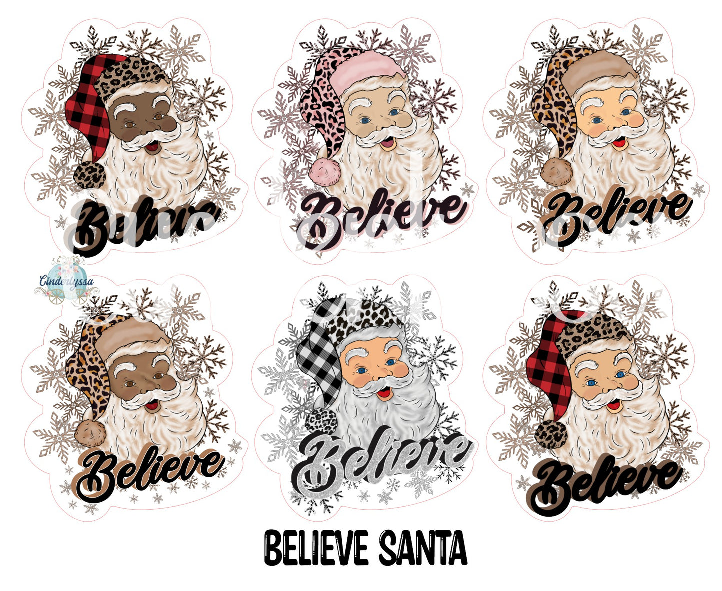 Believe Santa: Multiple Images with Leopard/Buffalo Plaid and Snowflakes Cardstock Silicone Mold, Aroma Bead Molds