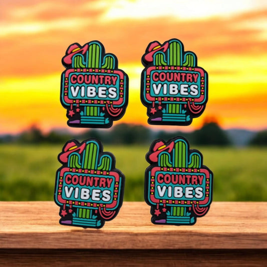 Country Vibes Sign With Cactus/Cowboy Hat Silicone Focal Bead