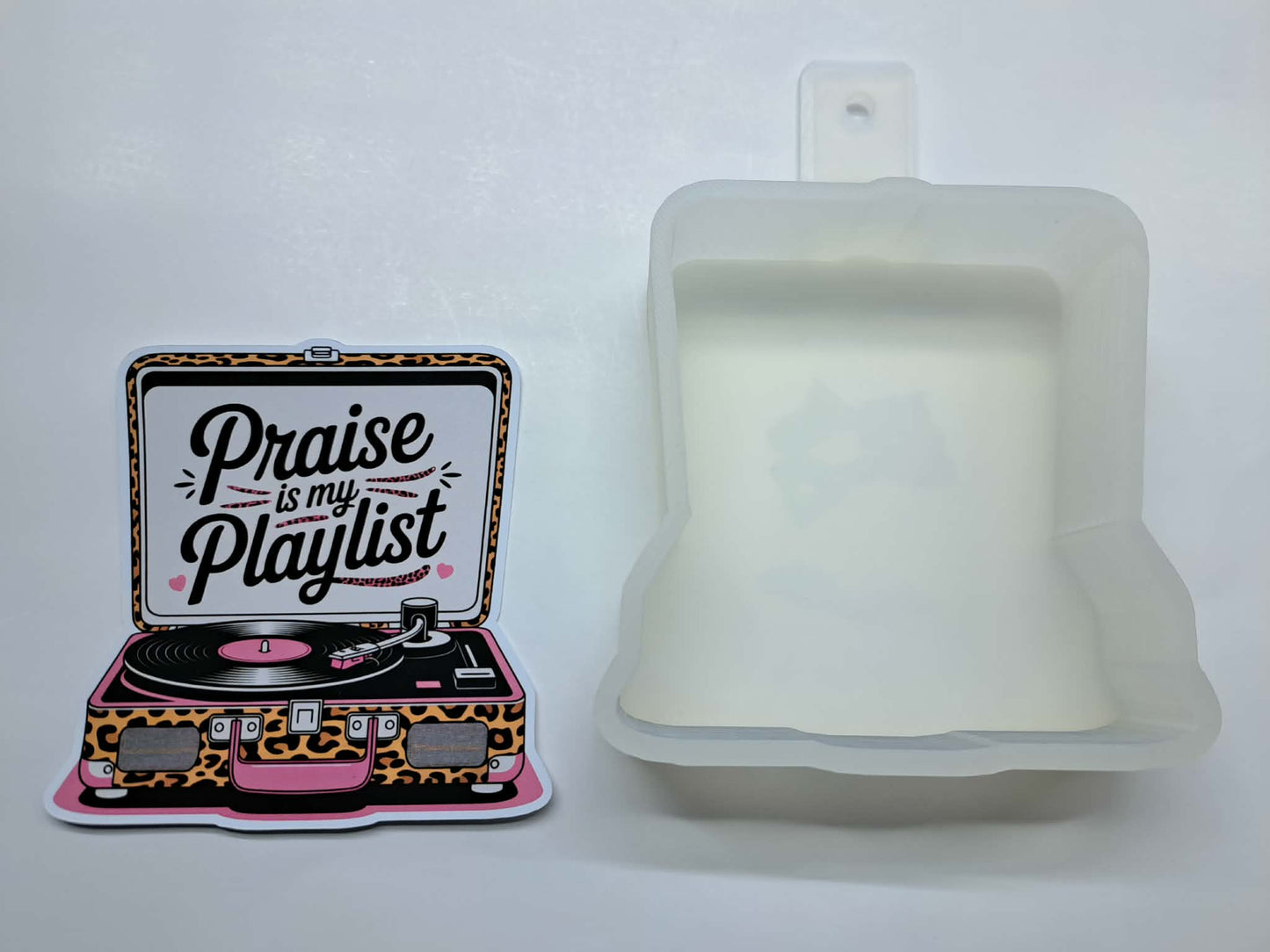 Praise Playlist Record Player Leopard Print Cardstock Silicone Mold, Aroma Bead Molds, Premium Cardstock Images