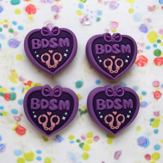 Purple Heart with BDSM and Handcuffs Silicone Focal Bead