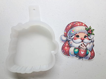 Holo Style Santa With Red Cup Cardstock Silicone Mold, Aroma Bead Molds, Car Freshies, Premium Cardstock Images