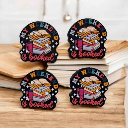 My Weekend Is Booked - Book Stack Silicone Focal Bead