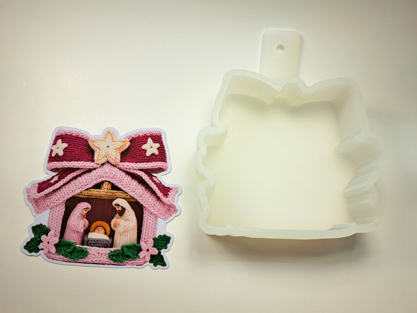 Pink Crochet Nativity Scene Cardstock Silicone Mold, Aroma Bead Molds, Premium Cardstock Images
