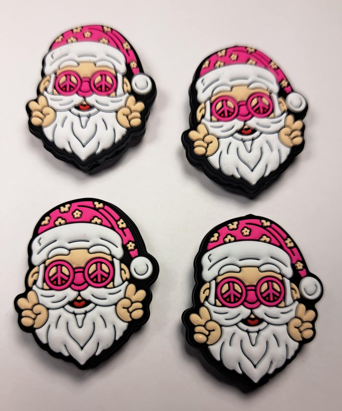 Pink Santa with Pink Hat/Peace Sign Sunglasses giving Peace Finger Sign Silicone Focal Bead