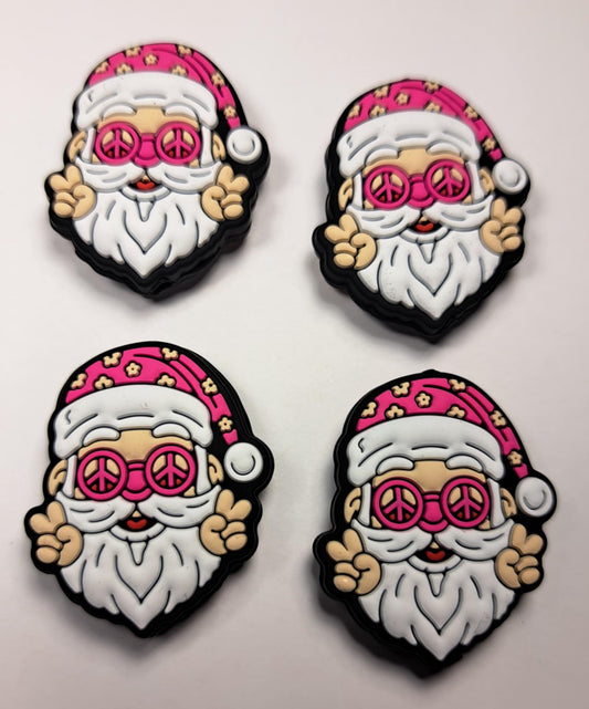 Pink Santa with Pink Hat/Peace Sign Sunglasses giving Peace Finger Sign Silicone Focal Bead