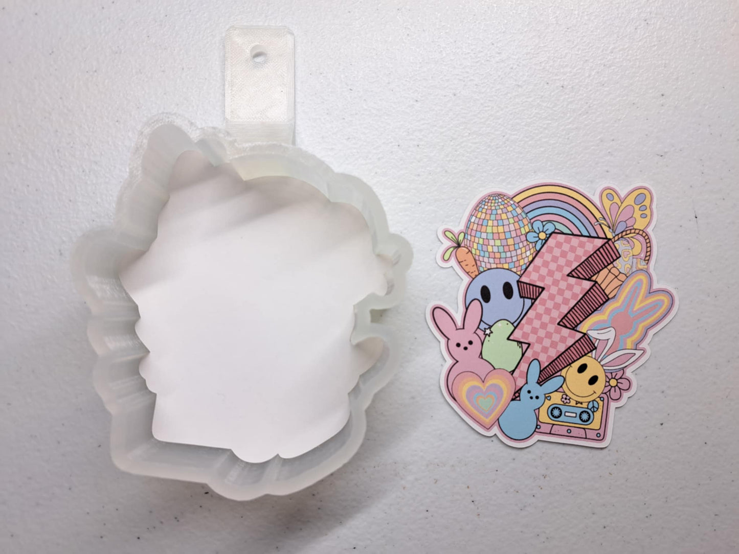 Retro Disco Marshmallow Bunny Collage: Smiley Face, Lightning Bolt Cardstock Silicone Mold, Aroma Bead Molds, Premium Cardstock