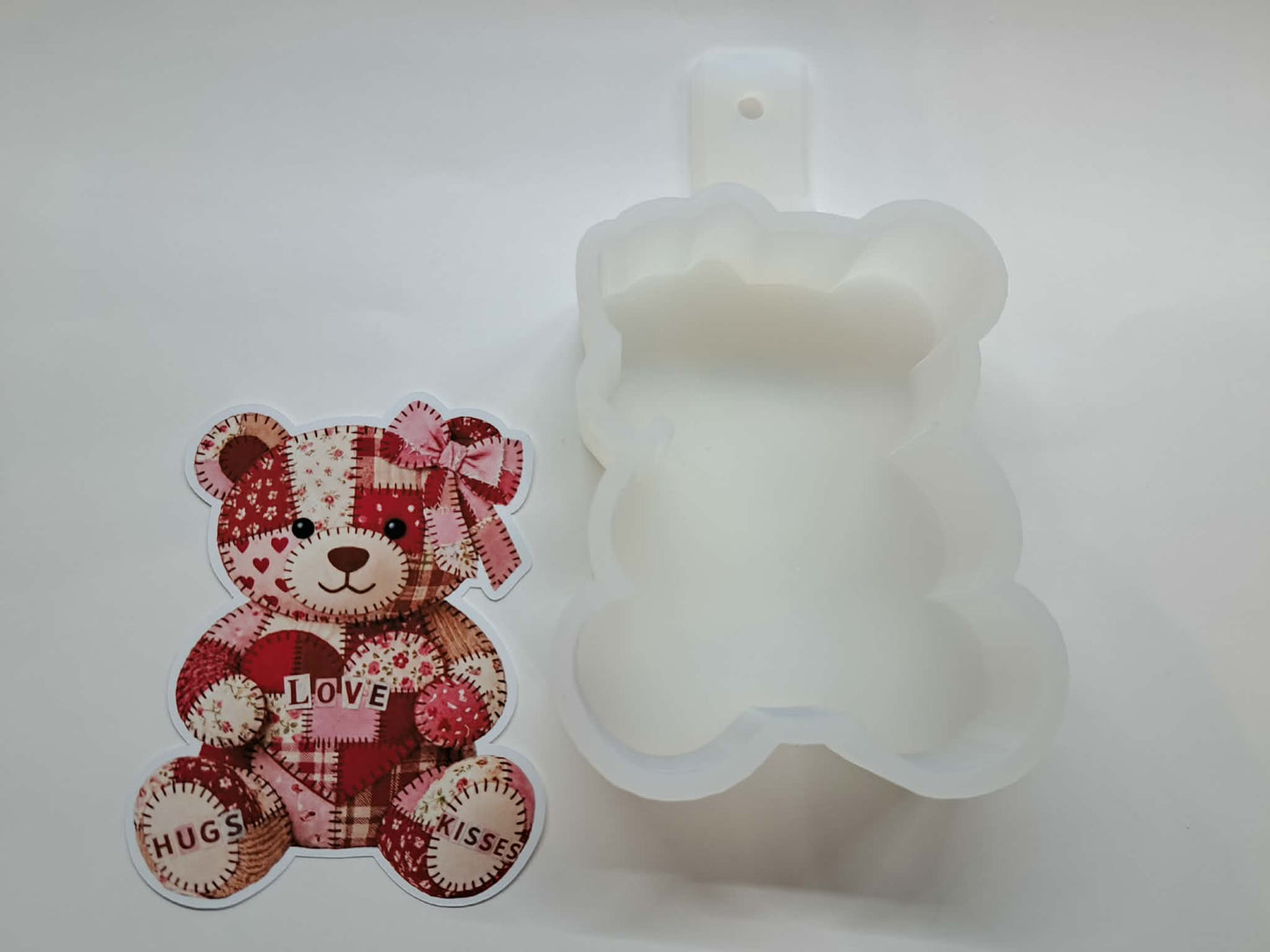 Love Hugs Kisses Patchwork Bear Cardstock Silicone Mold, Aroma Bead Molds, Premium Cardstock Images
