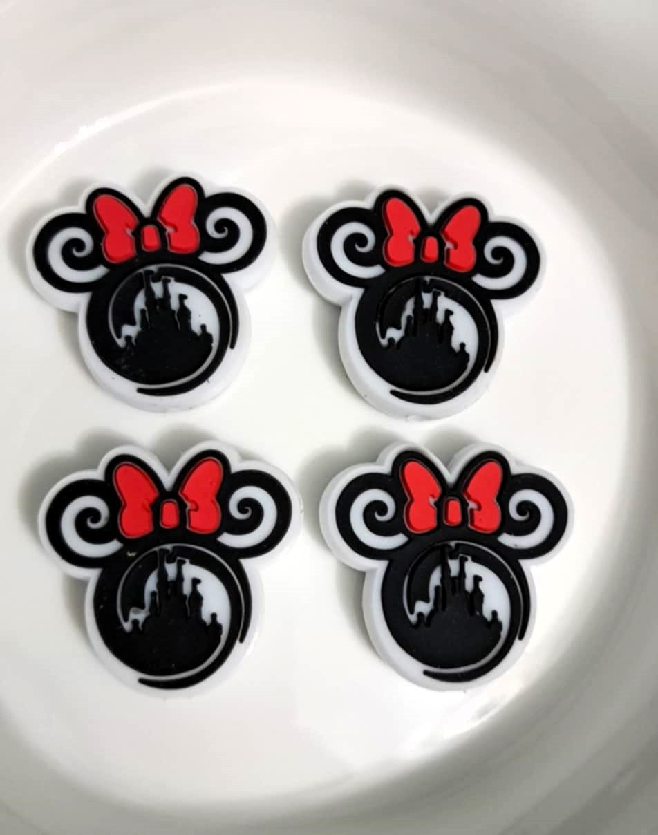 Minnie Head With Castle in The Middle with Red Bow Silicone Focal Bead