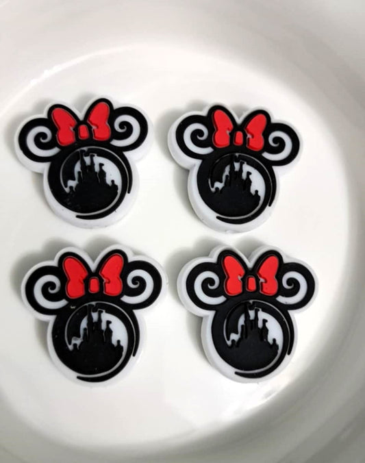 Minnie Head With Castle in The Middle with Red Bow Silicone Focal Bead