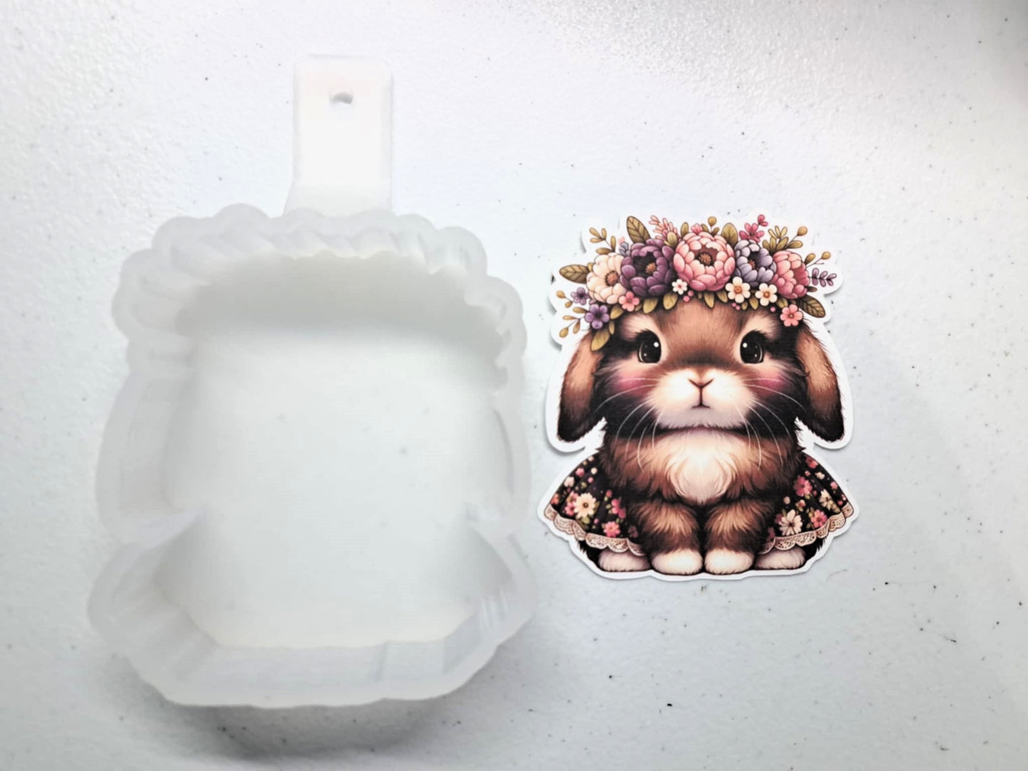 Spring Flowers Brown Bunny Cardstock Silicone Mold, Aroma Bead Molds, Premium Cardstock Images