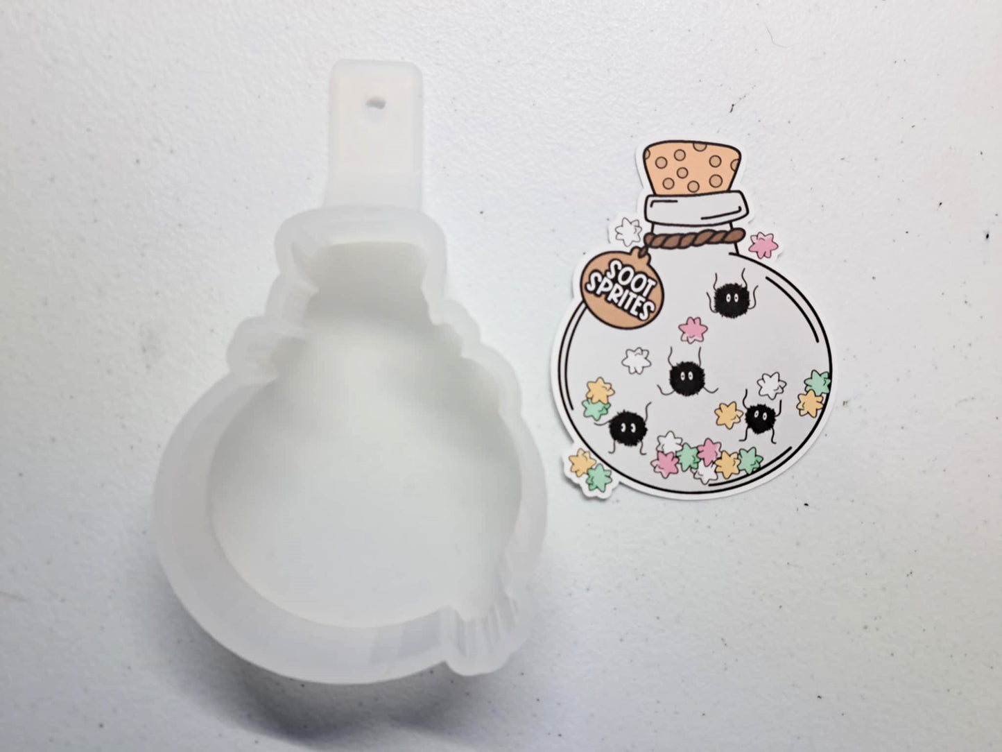 Soot Sprites Bottle: Ghibli Studio - Movie Inspired Cardstock Silicone Mold, Aroma Bead Molds, Premium Cardstock Images