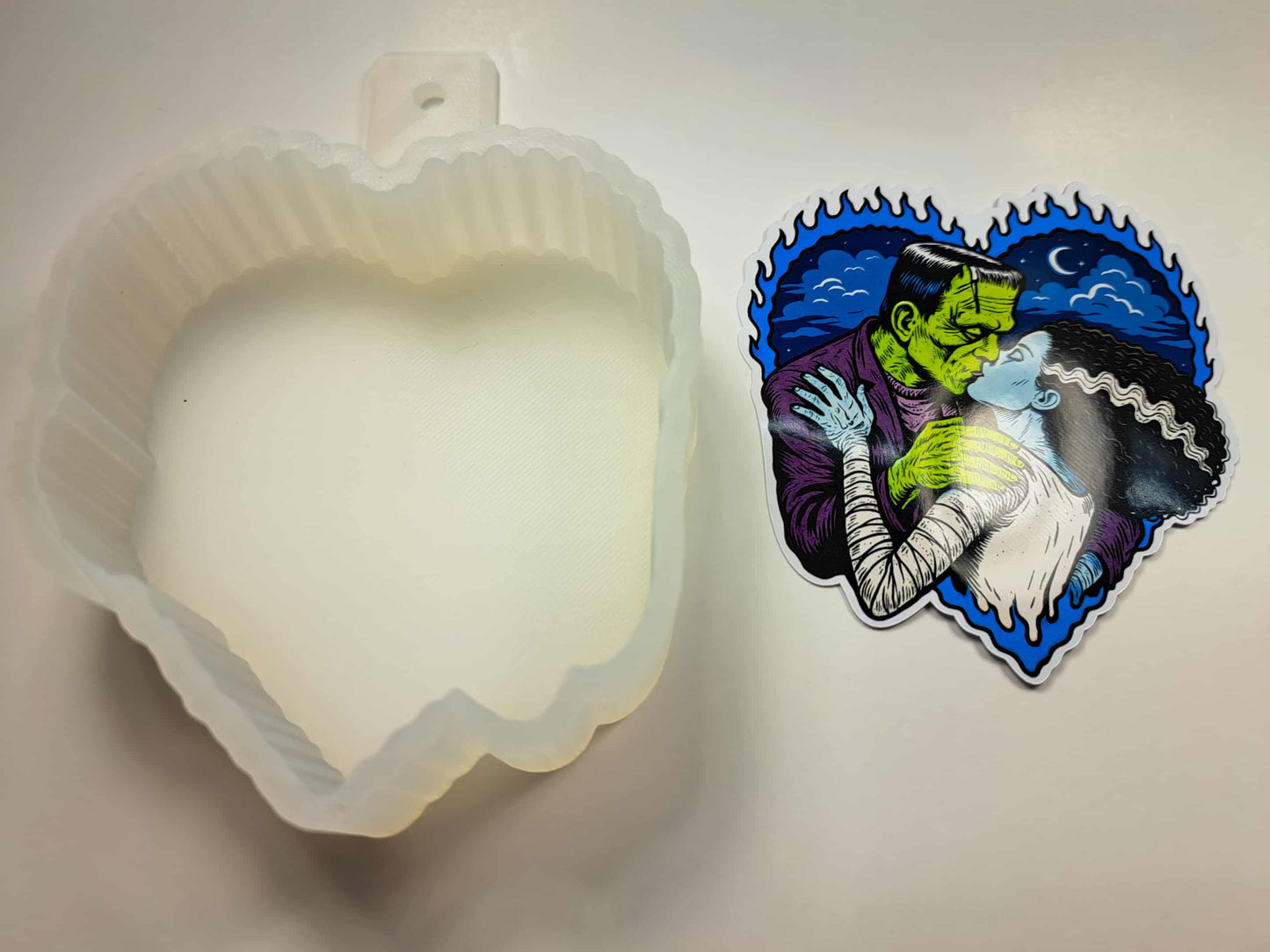 Frankenstein with Bride Heart Cardstock Silicone Mold, Aroma Bead Molds, Premium Cardstock