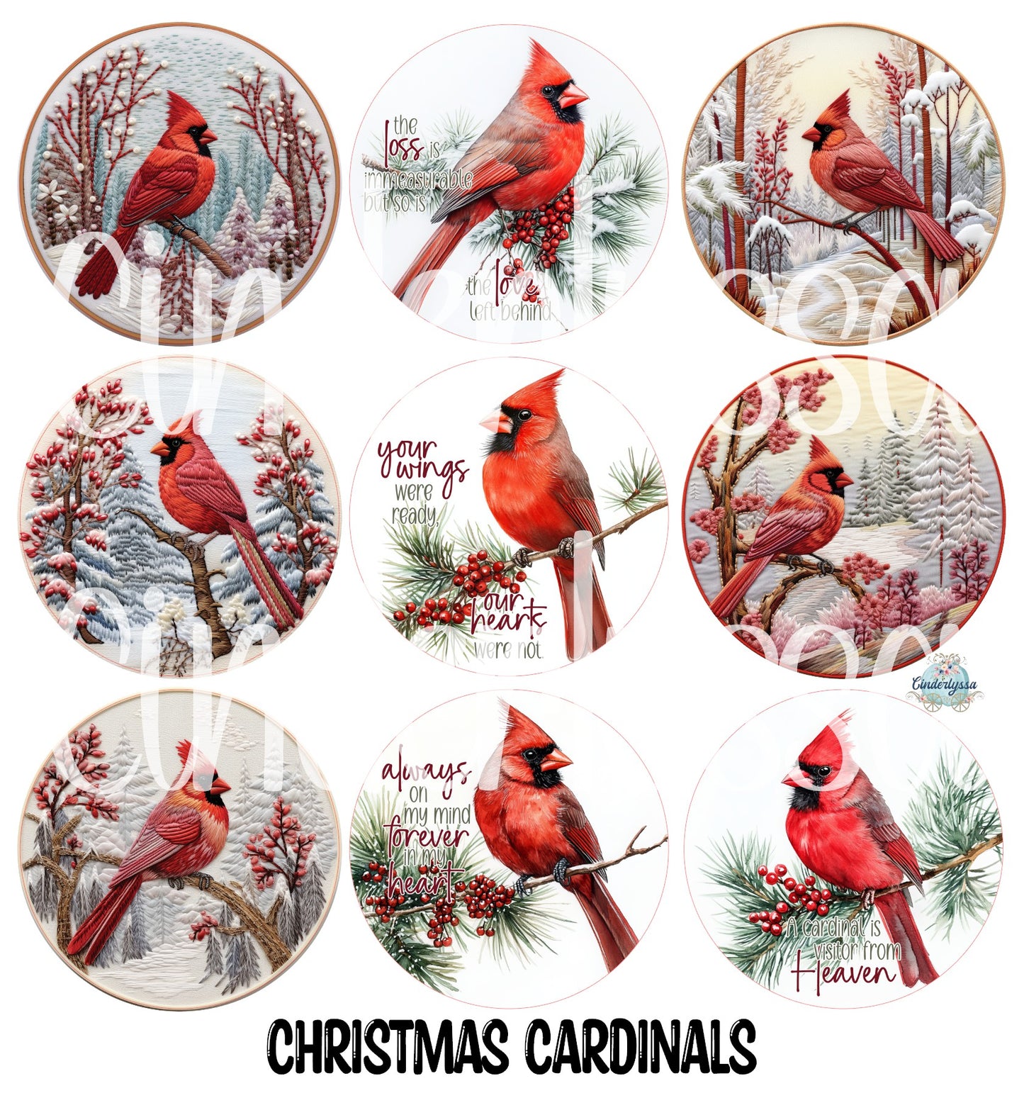 3.5 inch Round: Christmas Cardinals for Cardstock Silicone Mold, NO MOLD INCLUDED for Aroma Bead Molds, Premium Cardstock Images