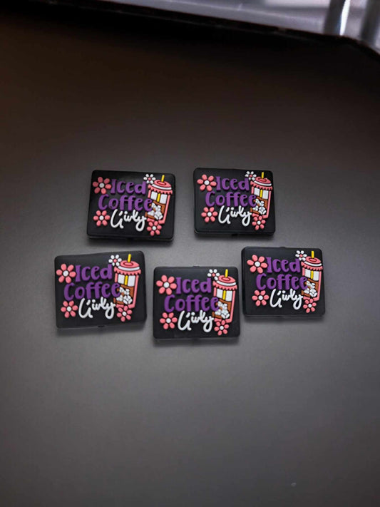 Iced Coffee Girly: Black Rectangle Silicone Focal Bead - 1301