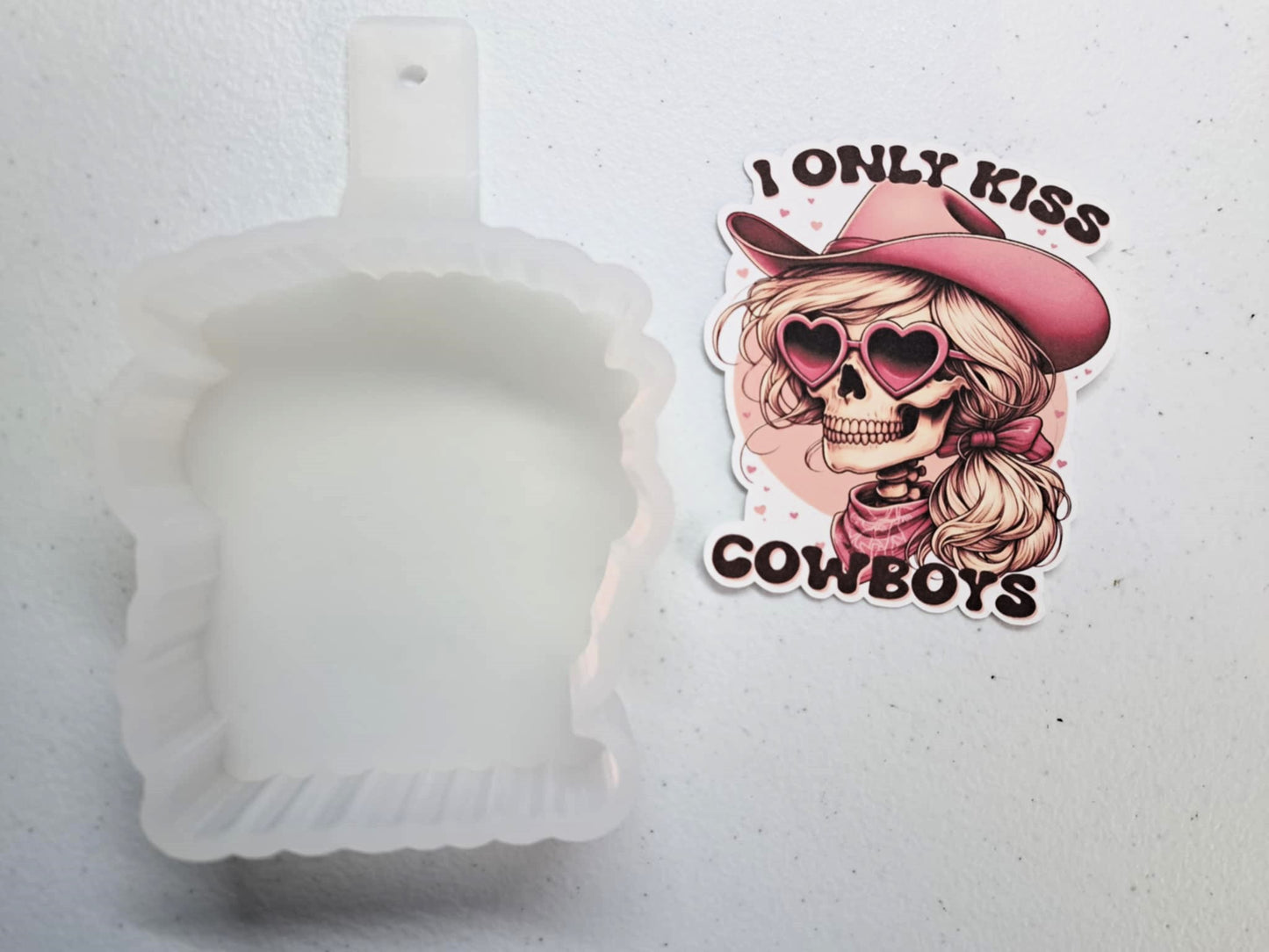 I Only Kiss Cowboys Valentine Skeleton Cardstock Silicone Mold, Aroma Bead Molds, Premium Cardstock Images