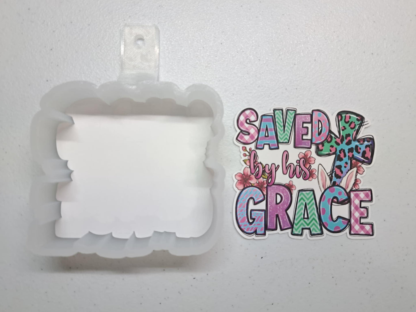 Saved By His Grace Cardstock Silicone Mold, Aroma Bead Molds,Car Freshener Mold, Premium Cardstock Images