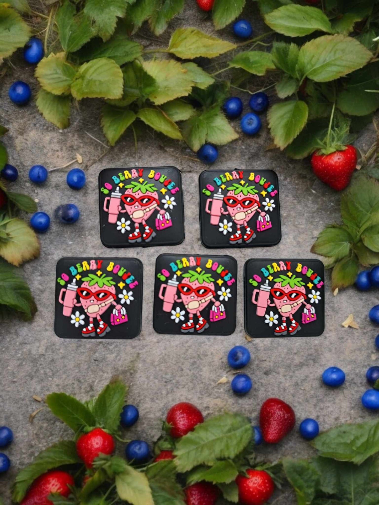 So Berry Boujee: Strawberry with Glasses, Purse and Tumbler Cup - Style 2 Silicone Focal Bead - 0886