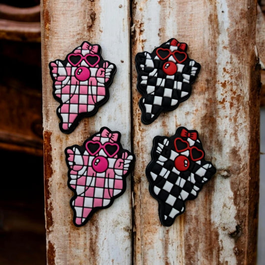 Checkered Ghost with Heart Sunglasses and Blowing Bubble Silicone Focal Bead