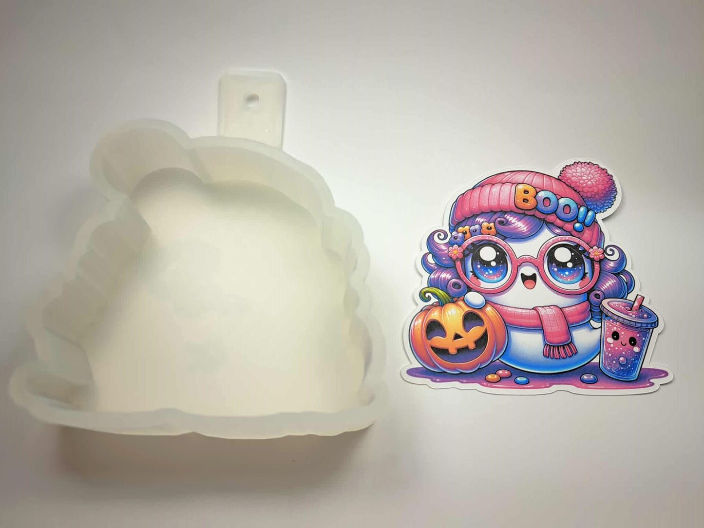 Pink & Purple Ghost Boo! Cardstock Silicone Mold, Aroma Bead Molds, Car Freshies, Premium Cardstock Images