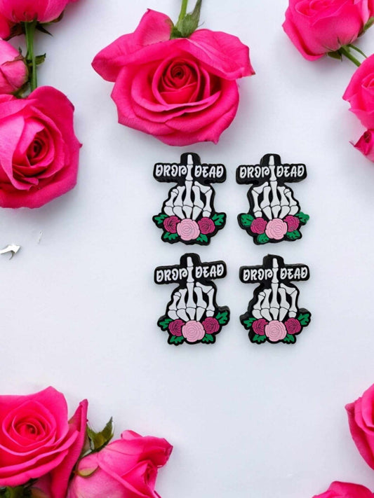 Drop Dead: Skellie Middle Finger with Flowers Silicone Focal Bead - 0911