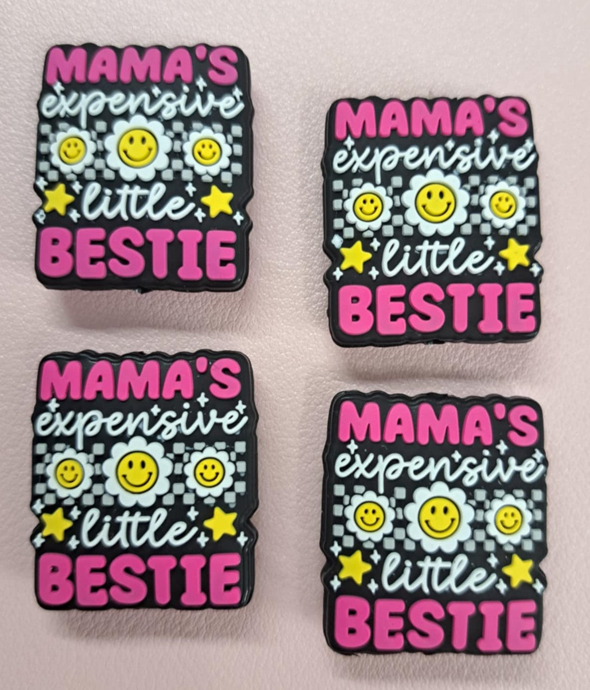 Mama's Little Bestie with Flowers Silicone Focal Bead