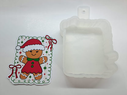 Gingerbread Girl in Bow Frame Cardstock Silicone Mold, Aroma Bead Molds, Premium Cardstock Images
