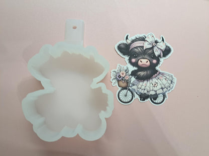 Highland Cow Riding Bicycle Cardstock Silicone Mold, Aroma Bead Molds, Premium Cardstock Images