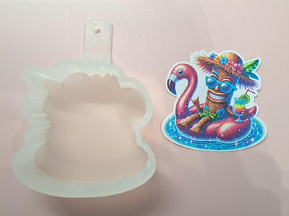 Summer Tiki Man On Floatie Cardstock Silicone Mold, Aroma Bead Molds, Premium Cardstock Images