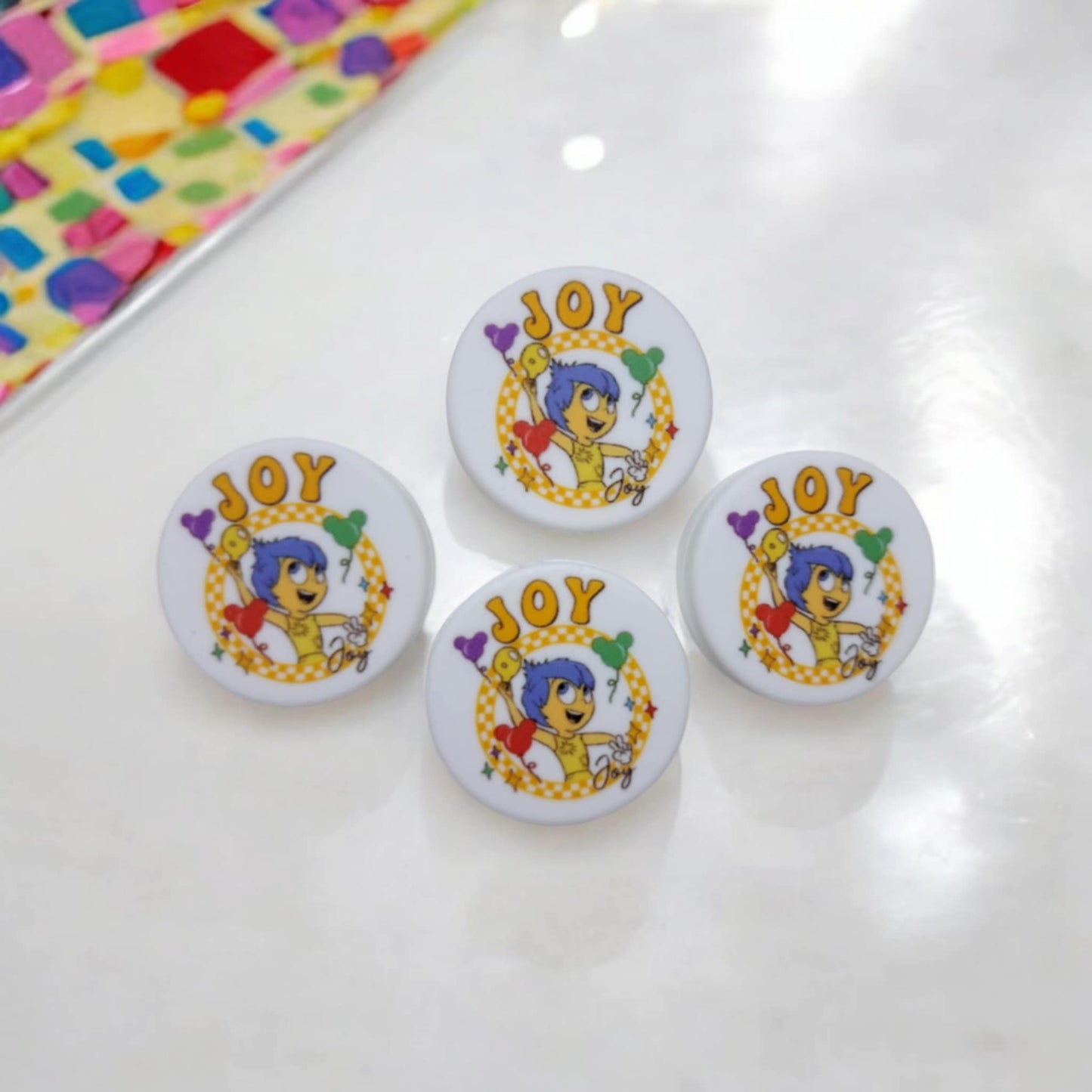 Inside Out: Joy on White Round - Movie Inspired Silicone Focal Bead
