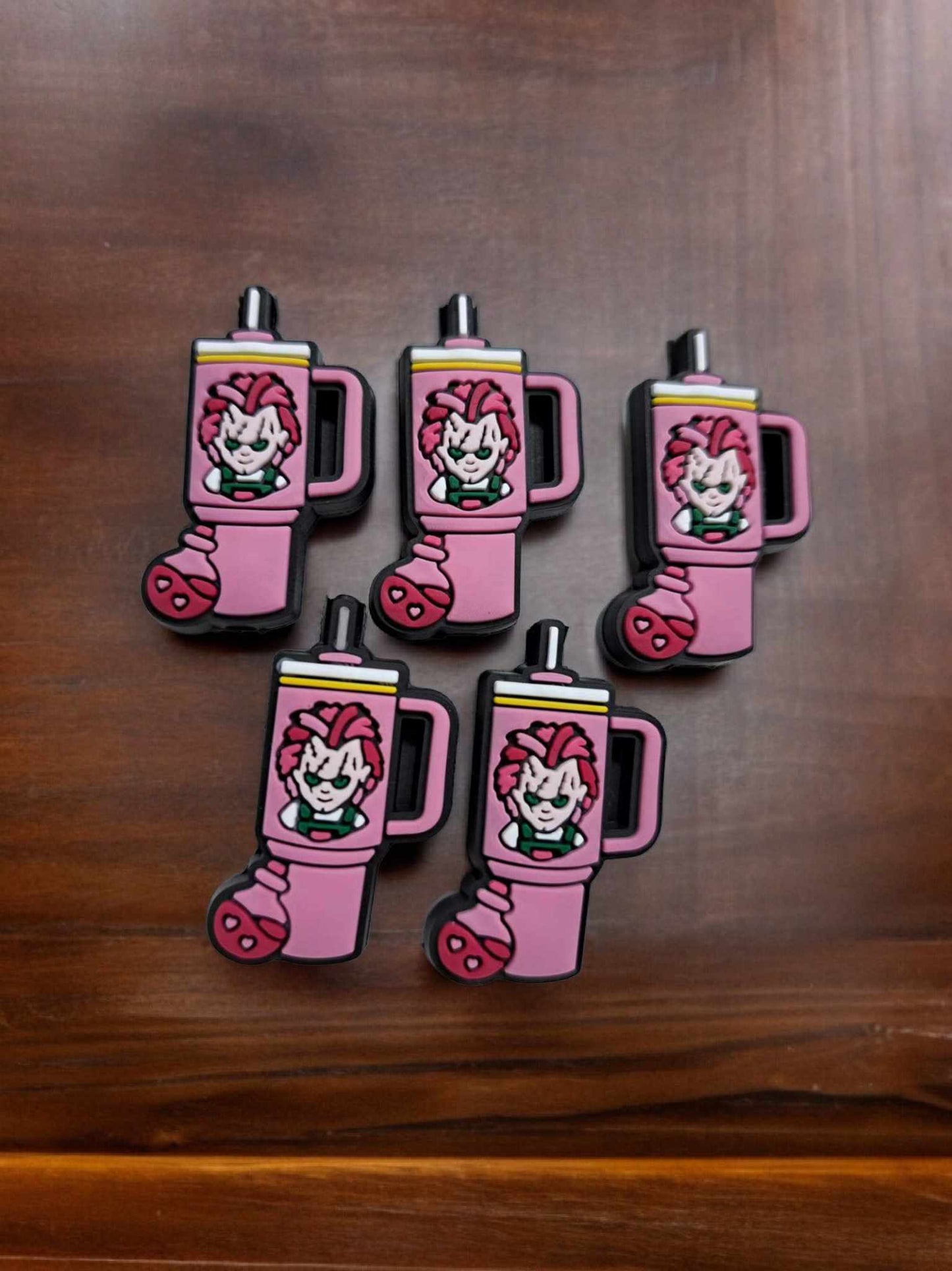 Pink Tumbler Halloween Cup with Killers Silicone Focal Bead - 0797