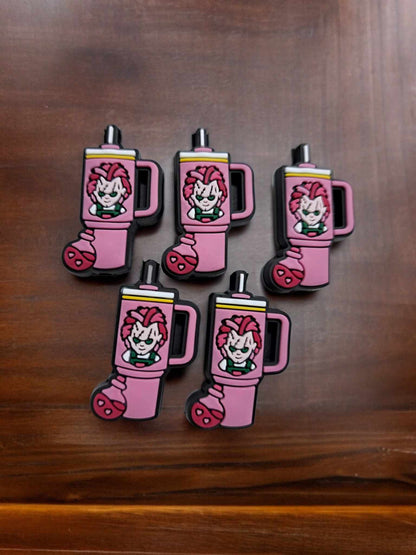 Pink Tumbler Halloween Cup with Killers Silicone Focal Bead - 0797