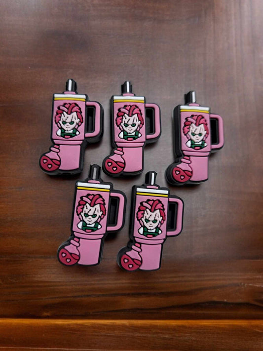 Pink Tumbler Halloween Cup with Killers Silicone Focal Bead - 0797
