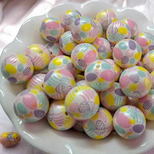 Easter Eggs Printed Mixed Color 20mm Acrylic Bubblegum Bead - 1110